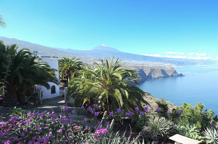 Panoramablick auf Meer und Gärten von der Ferienwohnung Turmwohnung Teneriffa